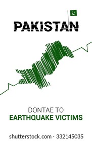 Help Pakistan Poster template. Donate to Earthquake Victims typography. Pray for Pakistan earthquake poster template. Earthquake Crisis Concept Vector illustration