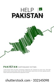 Help Pakistan Poster template. Earth quake crack in Map. Pray for Pakistan earthquake poster template. Earthquake Crisis Concept Vector illustration