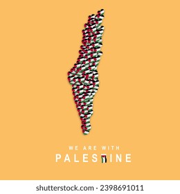 Help Palestine Vector Scattered Paper Heart Border Palestine Flag Isolated On orange Background. Stop the War and Save Palestine Illustration. Palestine National Flag Color Abstract IG Post and banner