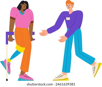 Help Patient to Walk on Prosthesis Leg Illustration