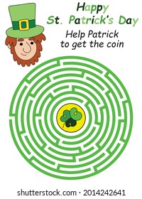 Help Patrick to get the coin - maze game for kids vector illustration. Funny cartoon educational visual puzzle with labyrinth