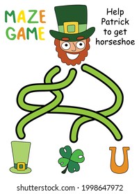Help Patrick to get horseshoe - maze game colorful childish worksheet vector illustration