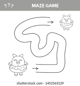 Help piggy find path. Labyrinth. Maze game for kids. Vector illustration for children