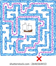 Help the pirate ship to leave the maze made of icebergs and sail away. Labyrinth of escape type.