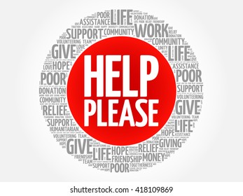 Help please word cloud collage, concept background