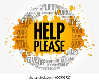 Help please word cloud collage, concept background
