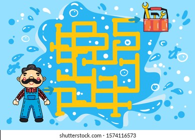 Help plumber find a way to his tools. Maze for children.