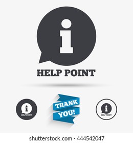 Help point sign icon. Information symbol. Flat icons. Buttons with icons. Thank you ribbon. Vector