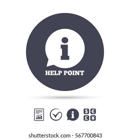 Help point sign icon. Information symbol. Report document, information and check tick icons. Currency exchange. Vector