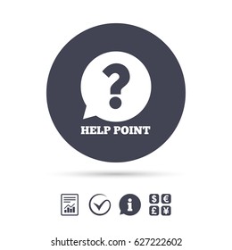 Help point sign icon. Question symbol. Report document, information and check tick icons. Currency exchange. Vector