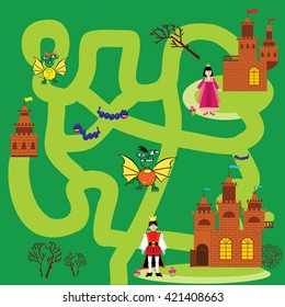 Help the prince to pass freely to the princess castle. Educational maze game for kids.
