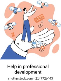 Helfen Sie bei der beruflichen Entwicklungsmetapher. Qualifiziertes Mitarbeiterschulungsprogramm. Auffrischungskurs. Organisation für die Personalverwaltung. Business Education Workshop. Personalkapazität der Schule im Team