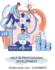 Help in professional development metaphor. Qualified employee training program. Refresher course. Human resource management organization. Business education workshop. School personality growth in team