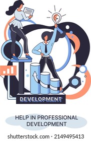 Help in professional development metaphor. Qualified employee training program. Refresher course. Human resource management organization. Business education workshop. School personality growth in team