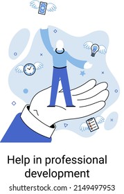 Help in professional development metaphor. Qualified employee training program. Refresher course. Human resource management organization. Business education workshop. School personality growth in team