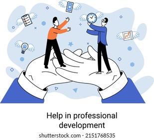 Help in professional development metaphor. Qualified employee training program. Refresher course. Human resource management organization. Business education workshop. School personality growth in team