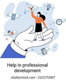 Ayuda en metáfora de desarrollo profesional. Programa de capacitación de empleados cualificados. Curso de actualización. Organización de gestión de los recursos humanos. Taller de educación empresarial. Crecimiento de la personalidad escolar en equipo