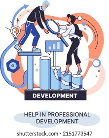 Help in professional development metaphor. Qualified employee training program. Refresher course. Human resource management organization. Business education workshop. School personality growth in team