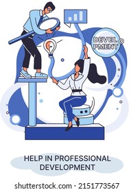 Help in professional development metaphor. Qualified employee training program. Refresher course. Human resource management organization. Business education workshop. School personality growth in team