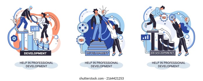 Help in professional development metaphor. Qualified employee training program. Refresher course. Human resource management organization. Business education workshop. School personality growth in team