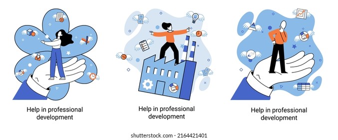 Help in professional development metaphor. Qualified employee training program. Refresher course. Human resource management organization. Business education workshop. School personality growth in team