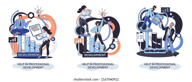 Help in professional development metaphor. Qualified employee training program. Refresher course. Human resource management organization. Business education workshop. School personality growth in team