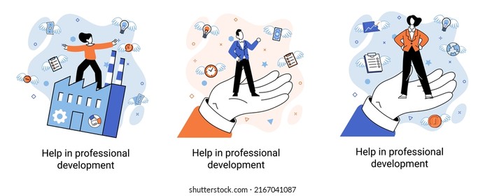 Help in professional development metaphor. Qualified employee training program. Refresher course. Human resource management organization. Business education workshop. School personality growth in team