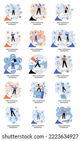 Helfen Sie bei der beruflichen Entwicklungsmetapher. Qualifiziertes Mitarbeiterschulungsprogramm. Auffrischungskurs. Organisation für die Personalverwaltung. Business Education Workshop. Personalkapazität der Schule im Team