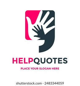 Help quotes vector logo template. This design use hand with quotation mark. Suitable for help.