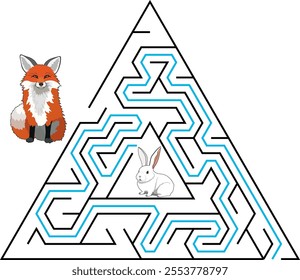 Help a rabbit escape from a pyramid maze to find a carrot and avoid the fox. Feed the hungry rabbit labyrinth. Easy riddle for lkids with solution.