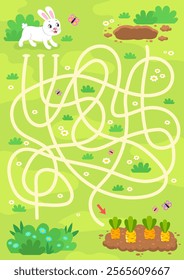 Help the rabbit get to the carrot patch. Labyrinth. Maze game for children. Vector illustration.