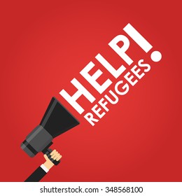Help refugees megaphone in red vector illustration 
