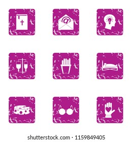 Help religion icons set. Grunge set of 9 help religion vector icons for web isolated on white background