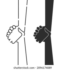 Help, salvation. Rescue gesture, support and friendship. Holding hands. Flat isolated Christian vector illustration, biblical background.