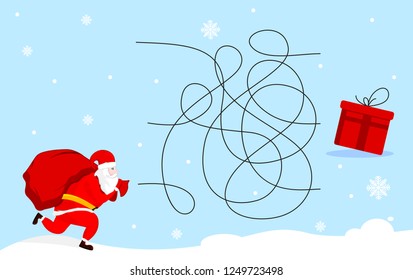 Help Santa Claus find the present . Christmas labyrinth maze game. Vector illustration design.