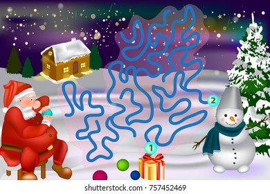 Help Santa find his way through the maze. Christmas Maze for Kids. 