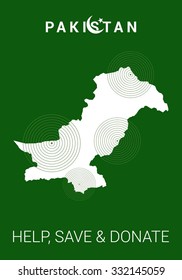 Help, Save and Donate to earthquake victims in Pakistan. Pray for Pakistan earthquake poster template. Earthquake Crisis Concept Vector illustration