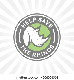 Help save and protect the endangered Rhinos from illegal hunting icon emblem. Vector illustration.