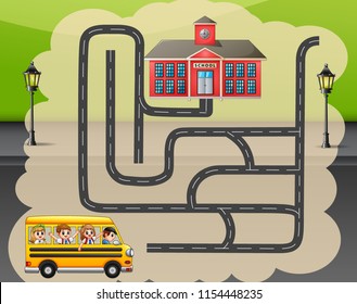 Help the school bus find the way to school