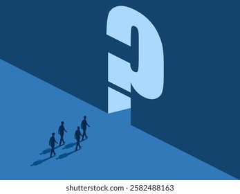 Help solve the problem, Businessman group walks to the question mark