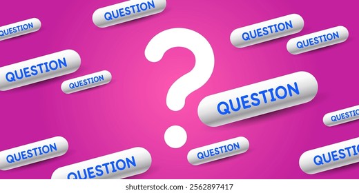 Help in solving the problem. A poster with question marks. A question that needs an answer. Elements for transmitting information. Modern graphics for design.