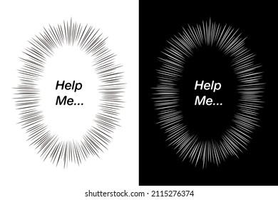 Help, speech bubble, manga, cartoon vector background illustration black and white