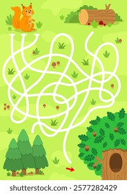 Help the squirrel get to the hollow in the tree. Labyrinth. Maze game for children. Vector illustration.
