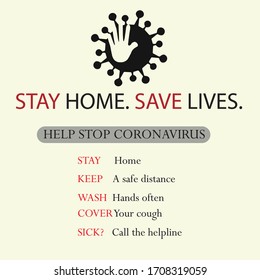 help stop coronavirus covid 19 infographics  STAY HOME SAVE LIVES , Stay safe at home to protect against corona virus.vectore image