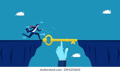 Ayuda para tener éxito. Business team manager utiliza las teclas para cerrar la brecha 