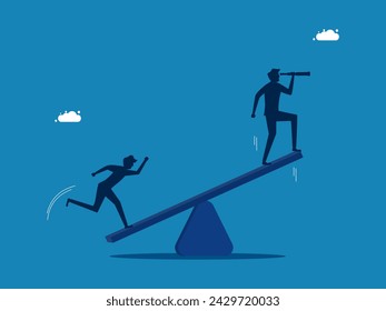 Help to succeed. Businessman helps push seesaw to colleagues 