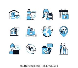 Help, support and awareness - line design style icons set