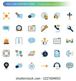 Help and support color fill editable stroke icons for your website, logo, app, UI, product print. Editable stroke icons set. eps file