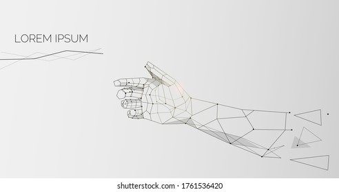 Help, support concept. Illustration of human hand over grey background, panorama with copy space for your text