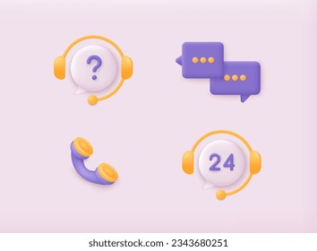 Help, Support and Contact Vector Icons Set. Customer Support Service. 3D Web Vector Illustration.